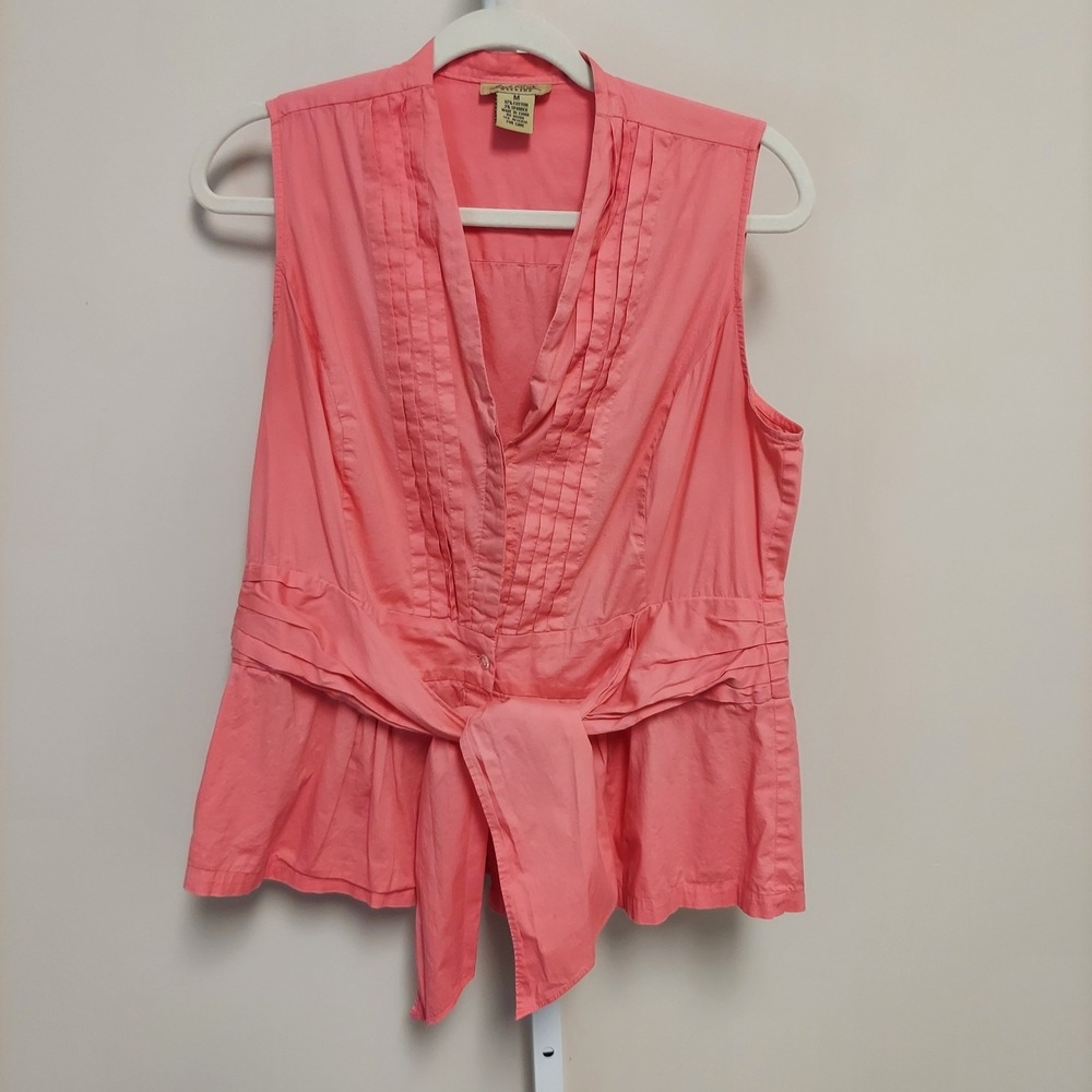 Peck & Peck Pink Pleated Peplum Sleeveless Tie Waist Blouse Top M Preppy Classic